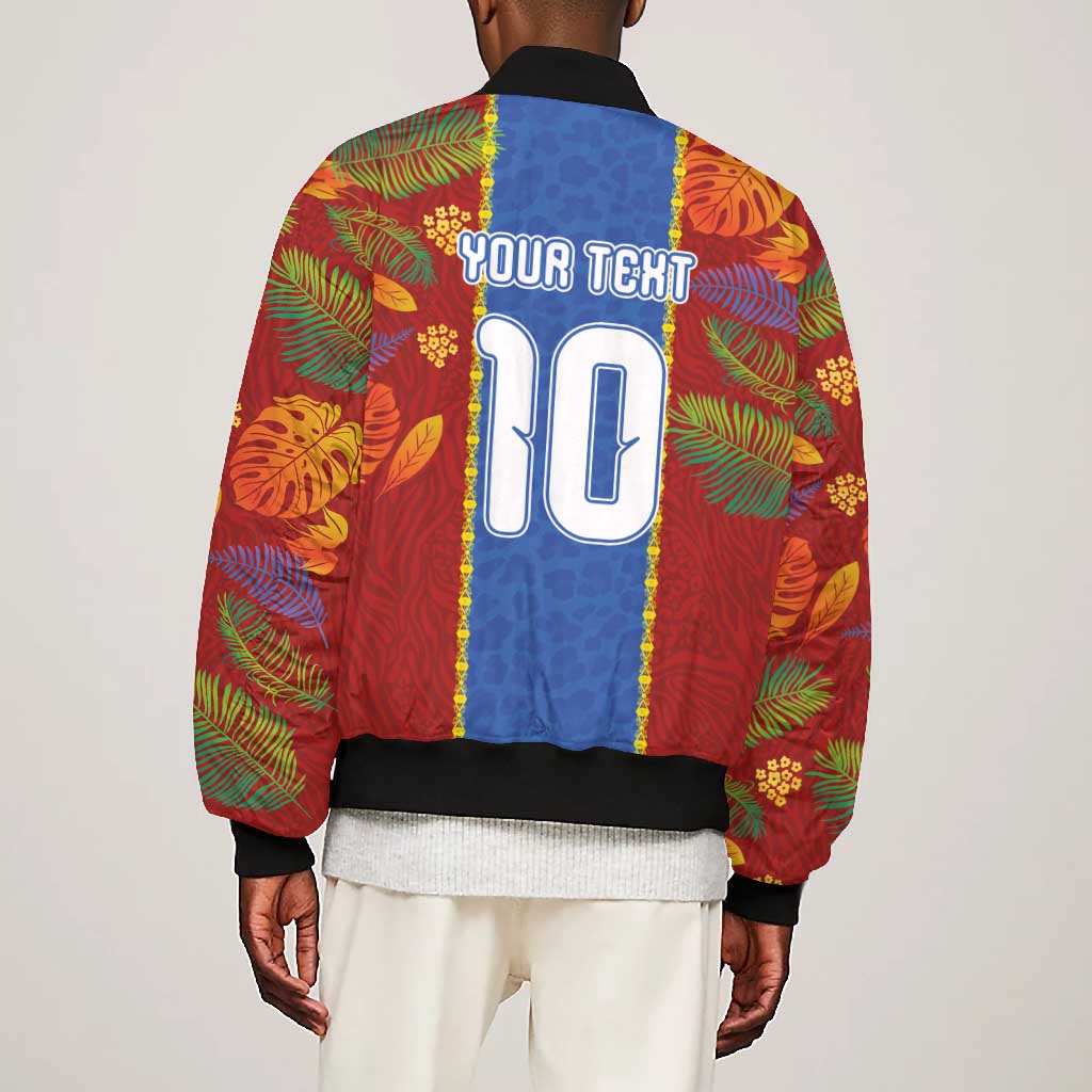 Custom DR Congo National Football Bomber Jacket The Leopards Tropical Jungle Leaf Botanical Art