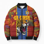 Custom DR Congo National Football Bomber Puffer Jacket The Leopards Tropical Jungle Leaf Botanical Art