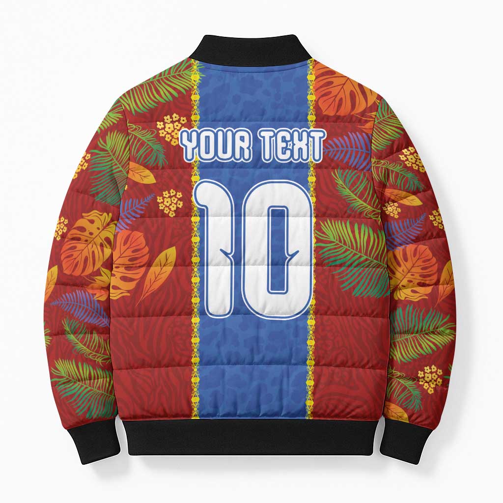 Custom DR Congo National Football Bomber Puffer Jacket The Leopards Tropical Jungle Leaf Botanical Art