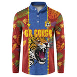Custom DR Congo National Football Button Sweatshirt The Leopards Tropical Jungle Leaf Botanical Art