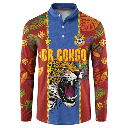 Custom DR Congo National Football Button Sweatshirt The Leopards Tropical Jungle Leaf Botanical Art