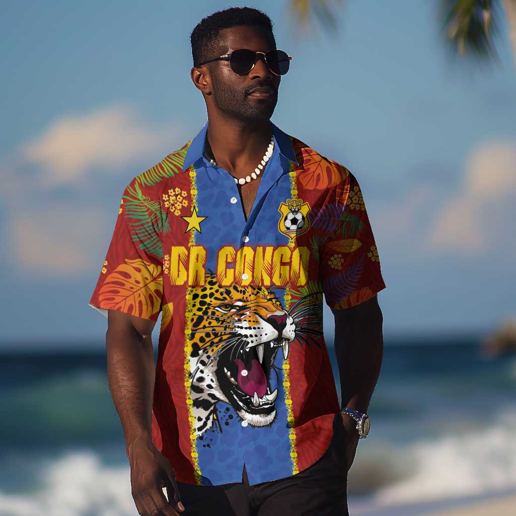Custom DR Congo National Football Hawaiian Shirt The Leopards Tropical Jungle Leaf Botanical Art