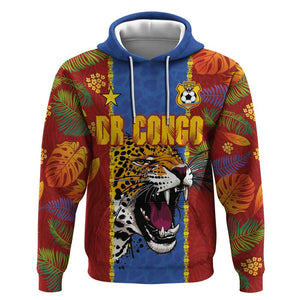 Custom DR Congo National Football Hoodie The Leopards Tropical Jungle Leaf Botanical Art