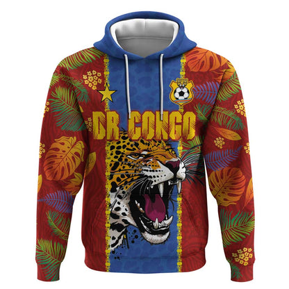 Custom DR Congo National Football Hoodie The Leopards Tropical Jungle Leaf Botanical Art