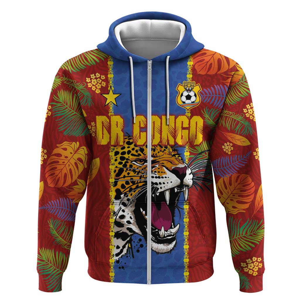 Custom DR Congo National Football Hoodie The Leopards Tropical Jungle Leaf Botanical Art