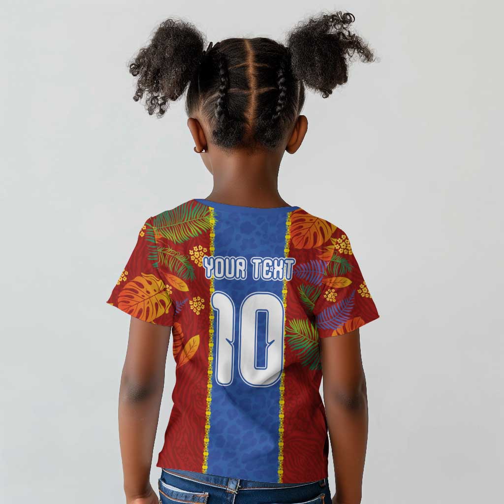 Custom DR Congo National Football Kid T shirt The Leopards Tropical Jungle Leaf Botanical Art