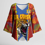 Custom DR Congo National Football Kimono Sleeve Blouse The Leopards Tropical Jungle Leaf Botanical Art