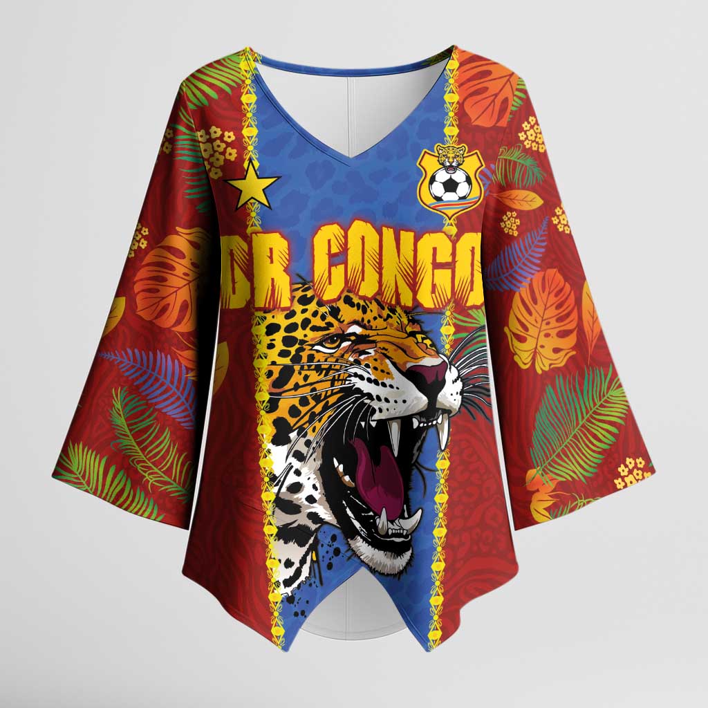 Custom DR Congo National Football Kimono Sleeve Blouse The Leopards Tropical Jungle Leaf Botanical Art