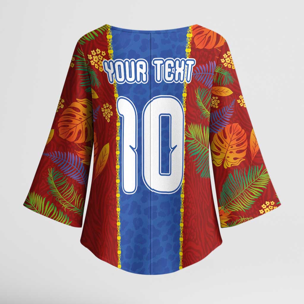Custom DR Congo National Football Kimono Sleeve Blouse The Leopards Tropical Jungle Leaf Botanical Art