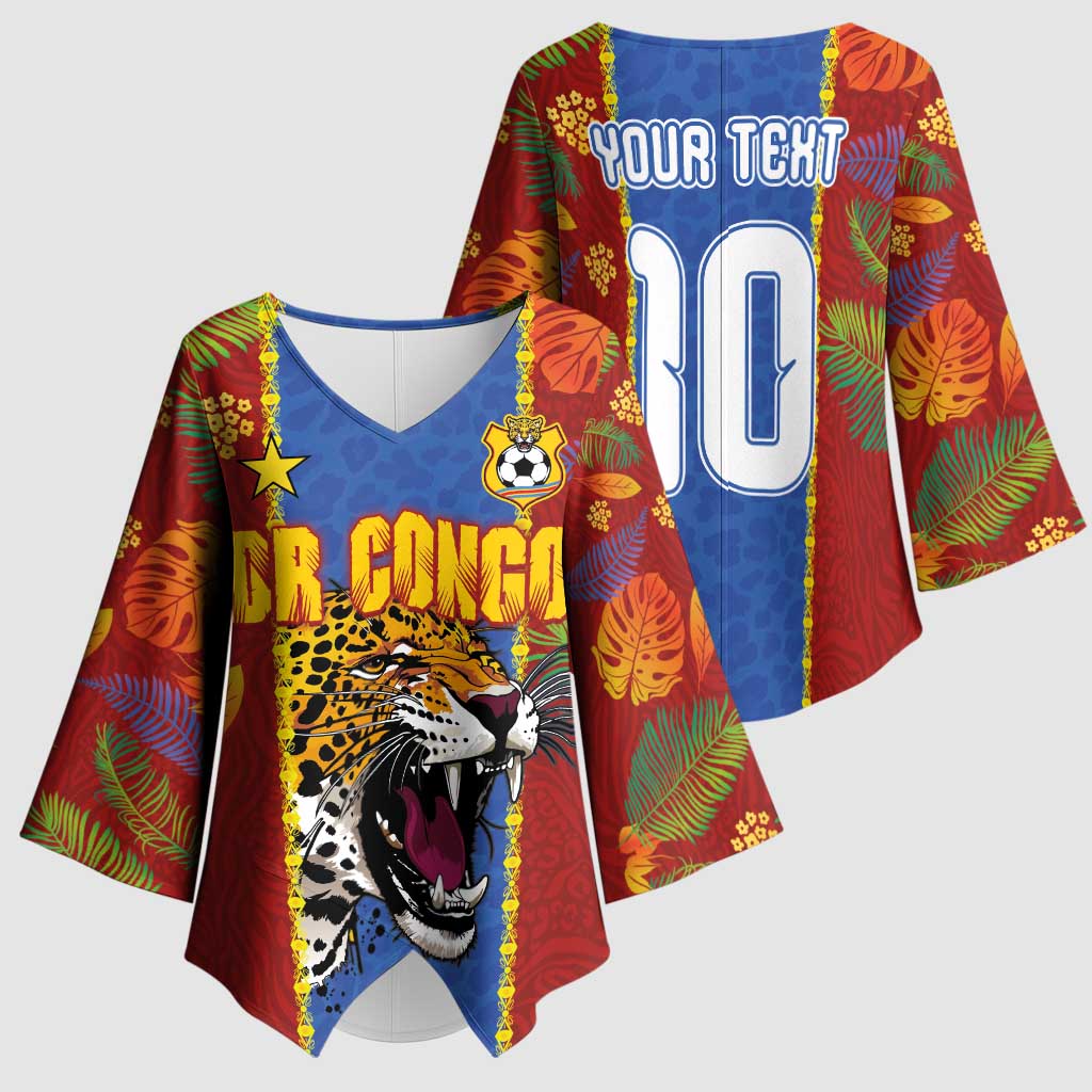 Custom DR Congo National Football Kimono Sleeve Blouse The Leopards Tropical Jungle Leaf Botanical Art