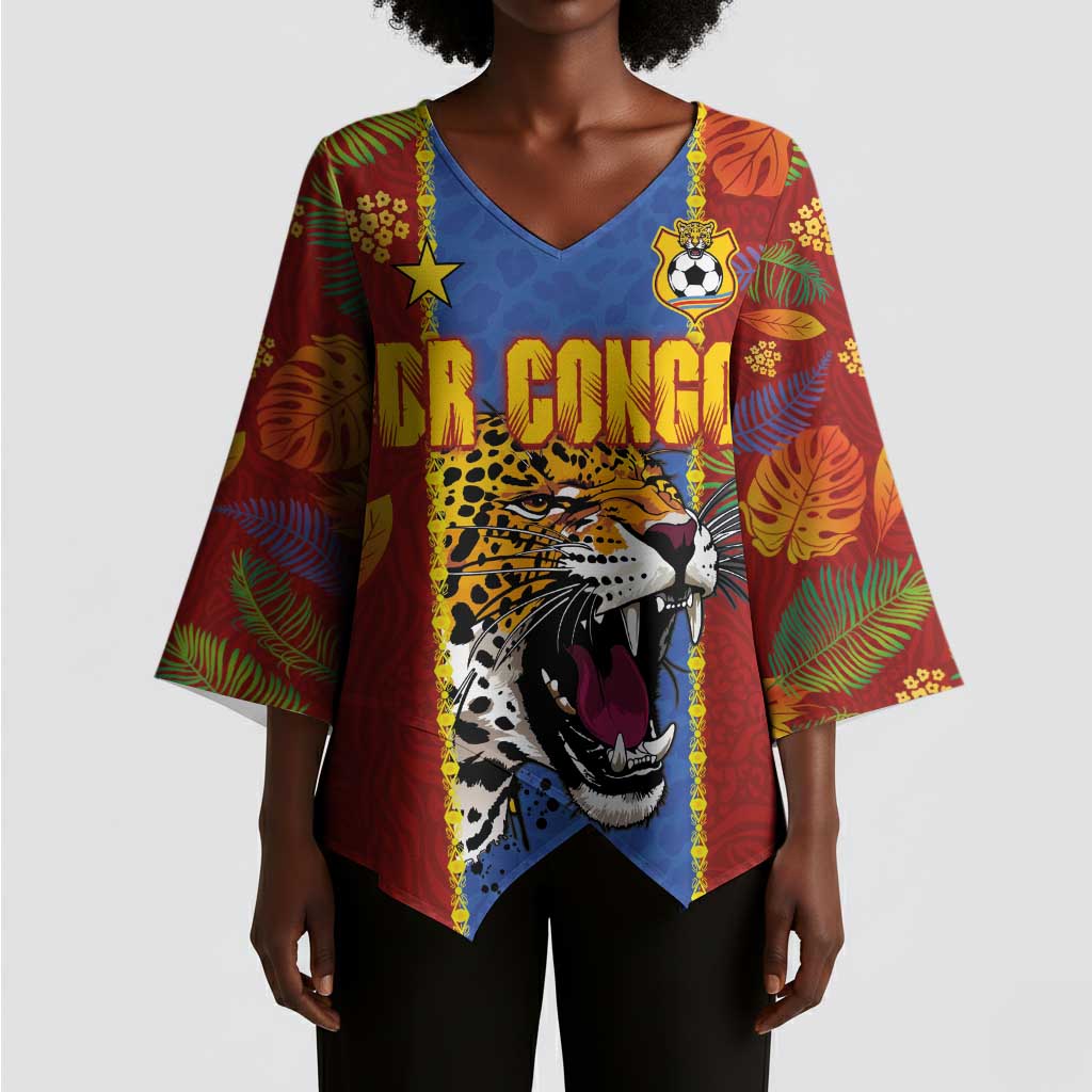 Custom DR Congo National Football Kimono Sleeve Blouse The Leopards Tropical Jungle Leaf Botanical Art