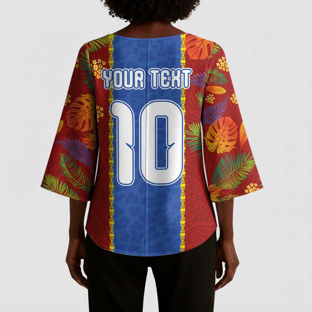 Custom DR Congo National Football Kimono Sleeve Blouse The Leopards Tropical Jungle Leaf Botanical Art