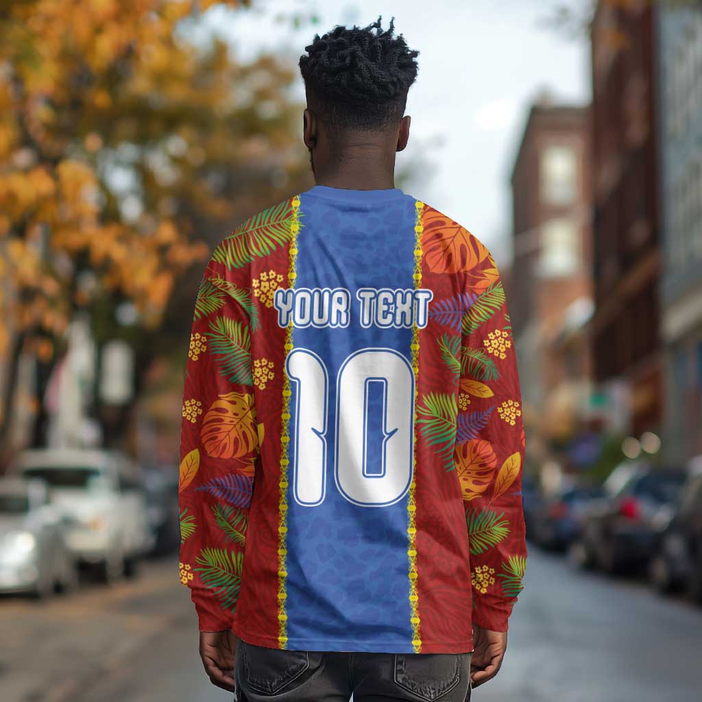 Custom DR Congo National Football Long Sleeve Shirt The Leopards Tropical Jungle Leaf Botanical Art
