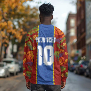 Custom DR Congo National Football Long Sleeve Shirt The Leopards Tropical Jungle Leaf Botanical Art
