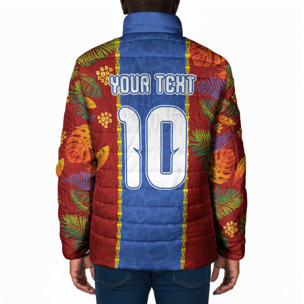 Custom DR Congo National Football Padded Jacket The Leopards Tropical Jungle Leaf Botanical Art