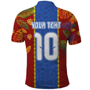 Custom DR Congo National Football Polo Shirt The Leopards Tropical Jungle Leaf Botanical Art