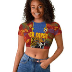Custom DR Congo National Football Raglan Cropped T shirt The Leopards Tropical Jungle Leaf Botanical Art