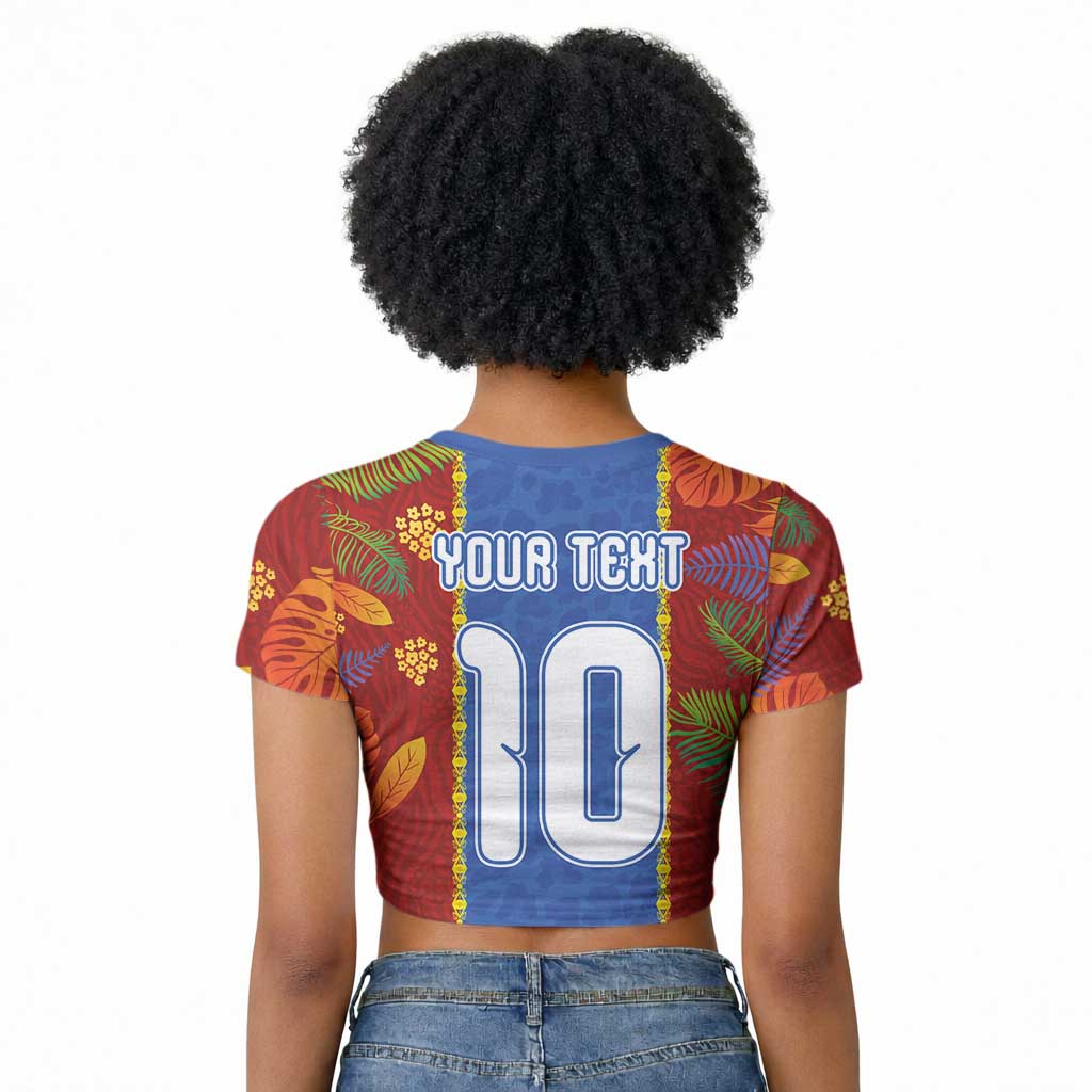 Custom DR Congo National Football Raglan Cropped T shirt The Leopards Tropical Jungle Leaf Botanical Art
