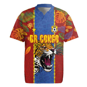 Custom DR Congo National Football Rugby Jersey The Leopards Tropical Jungle Leaf Botanical Art