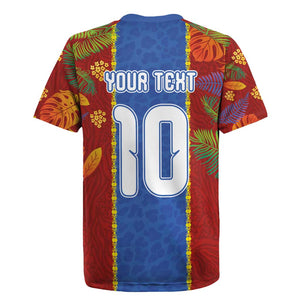 Custom DR Congo National Football Rugby Jersey The Leopards Tropical Jungle Leaf Botanical Art