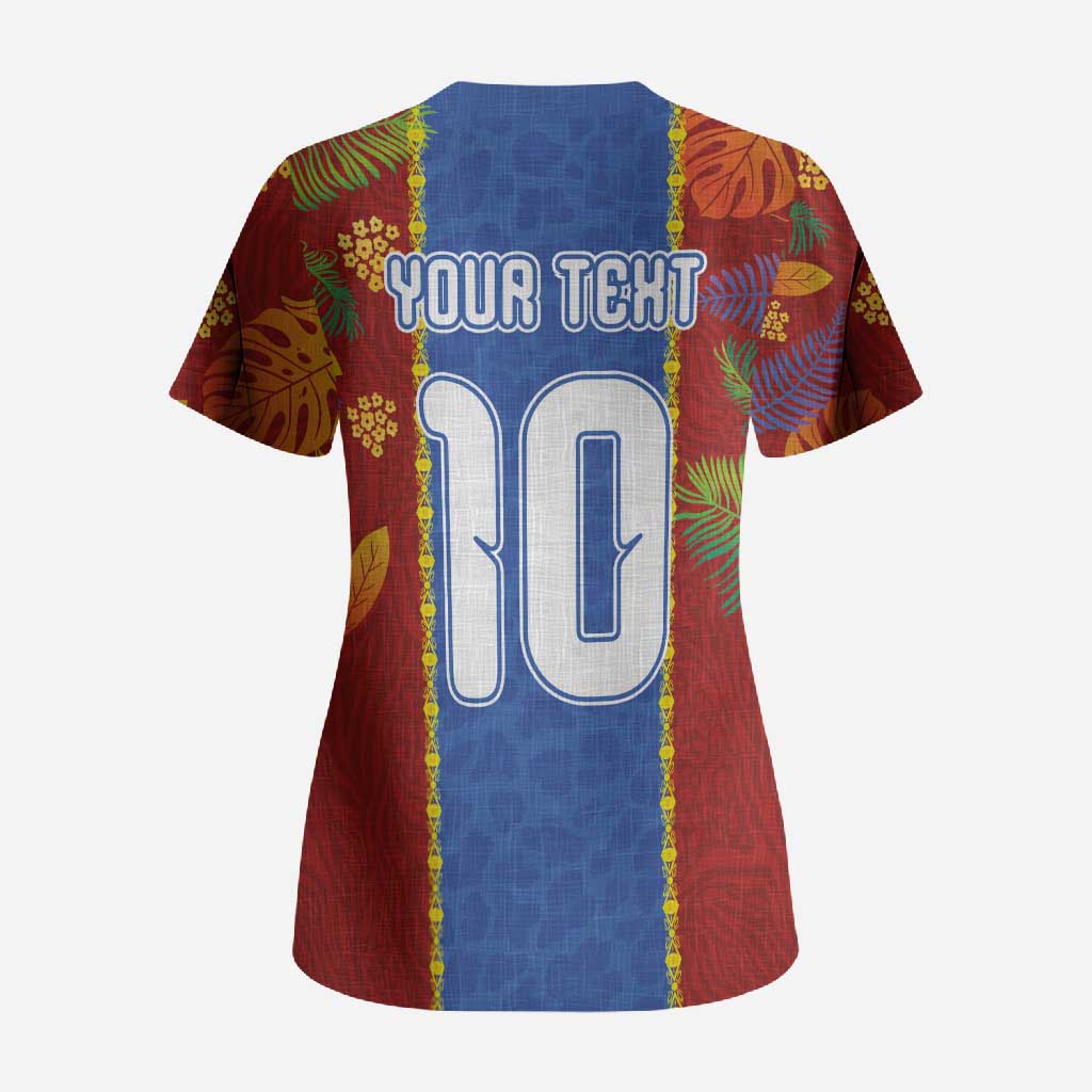 Custom DR Congo National Football Scrub Top The Leopards Tropical Jungle Leaf Botanical Art