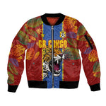 Custom DR Congo National Football Sleeve Zip Bomber Jacket The Leopards Tropical Jungle Leaf Botanical Art