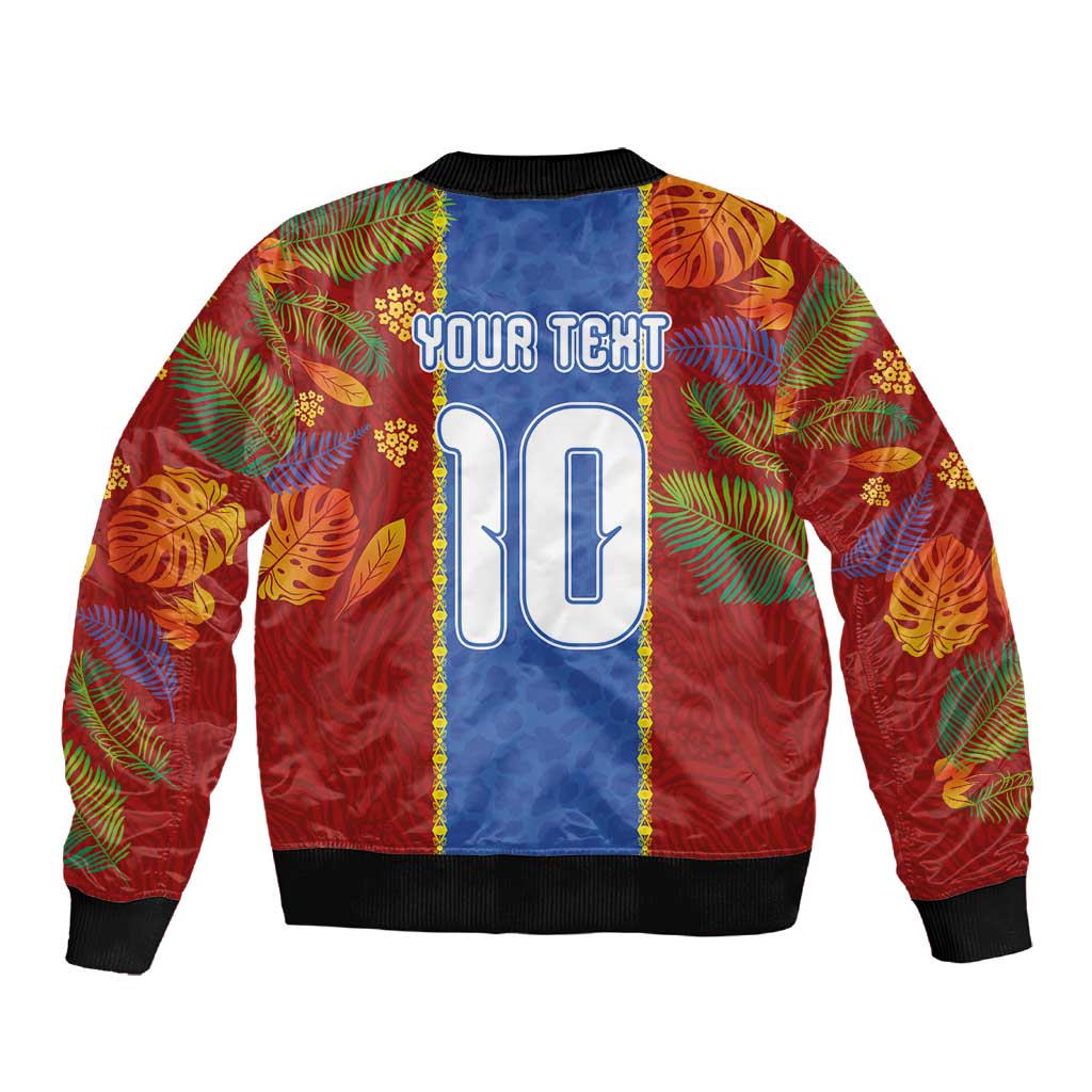 Custom DR Congo National Football Sleeve Zip Bomber Jacket The Leopards Tropical Jungle Leaf Botanical Art
