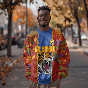 Custom DR Congo National Football Sweatshirt The Leopards Tropical Jungle Leaf Botanical Art