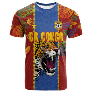 Custom DR Congo National Football T shirt The Leopards Tropical Jungle Leaf Botanical Art