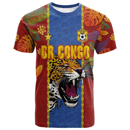 Custom DR Congo National Football T shirt The Leopards Tropical Jungle Leaf Botanical Art