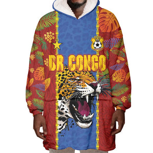 Custom DR Congo National Football Wearable Blanket Hoodie The Leopards Tropical Jungle Leaf Botanical Art