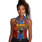 Custom DR Congo National Football Women Sleeveless Polo Shirt The Leopards Tropical Jungle Leaf Botanical Art
