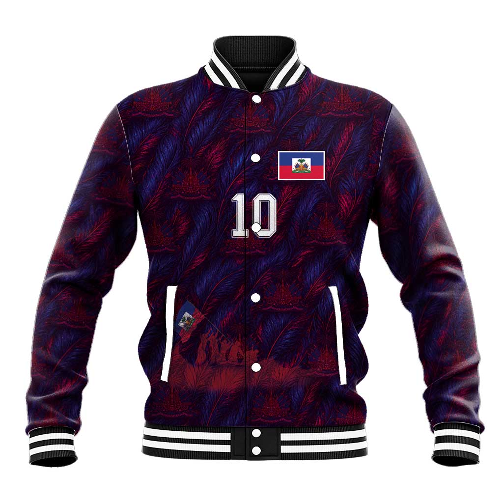 Custom Haiti National Football Baseball Jacket Les Grenadiers Feather Pattern Coat Of Arms Art