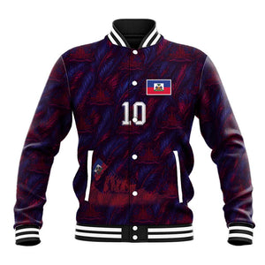 Custom Haiti National Football Baseball Jacket Les Grenadiers Feather Pattern Coat Of Arms Art