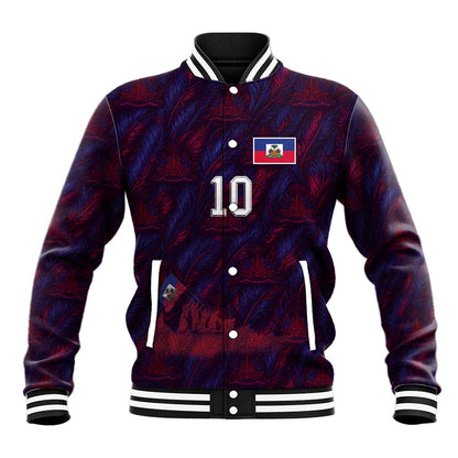 Custom Haiti National Football Baseball Jacket Les Grenadiers Feather Pattern Coat Of Arms Art