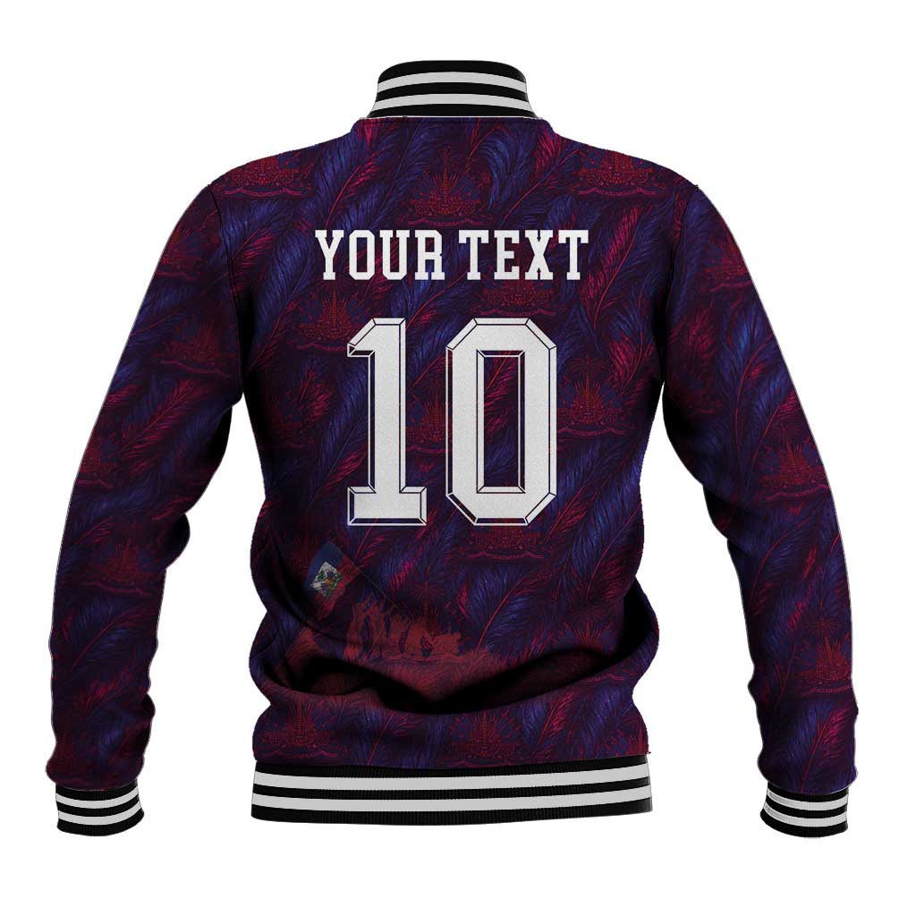 Custom Haiti National Football Baseball Jacket Les Grenadiers Feather Pattern Coat Of Arms Art
