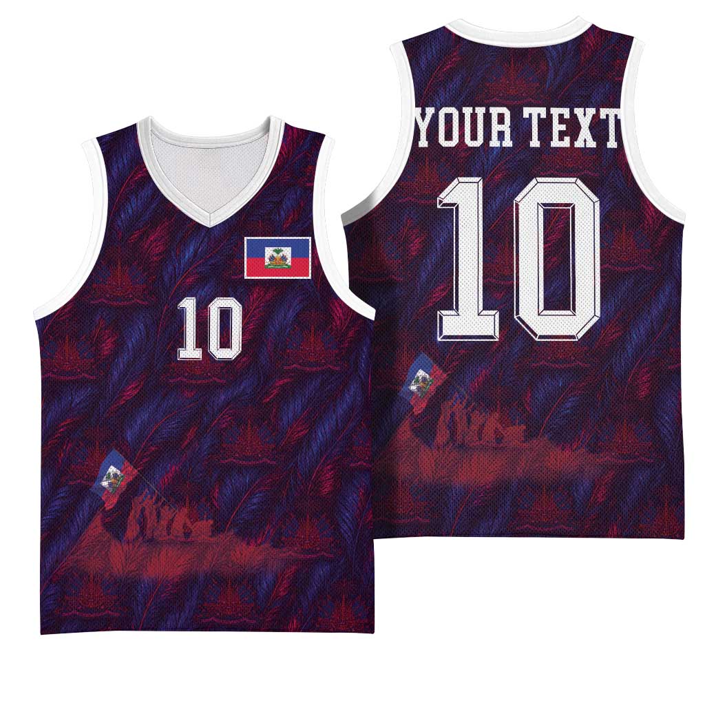 Custom Haiti National Football Basketball Jersey Les Grenadiers Feather Pattern Coat Of Arms Art