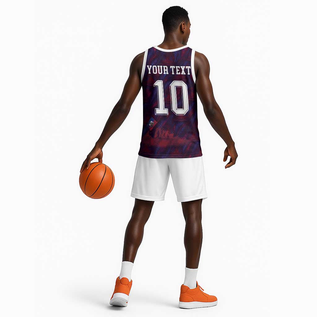 Custom Haiti National Football Basketball Jersey Les Grenadiers Feather Pattern Coat Of Arms Art