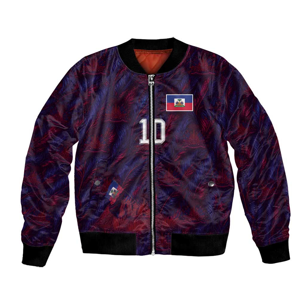Custom Haiti National Football Bomber Jacket Les Grenadiers Feather Pattern Coat Of Arms Art