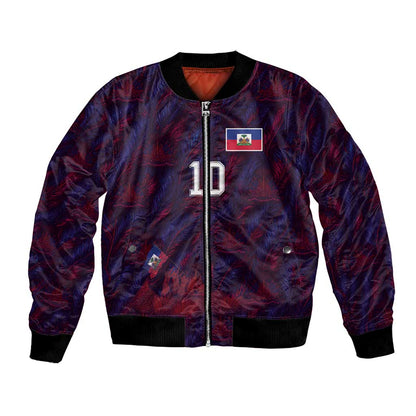 Custom Haiti National Football Bomber Jacket Les Grenadiers Feather Pattern Coat Of Arms Art