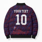 Custom Haiti National Football Bomber Puffer Jacket Les Grenadiers Feather Pattern Coat Of Arms Art