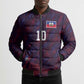 Custom Haiti National Football Bomber Puffer Jacket Les Grenadiers Feather Pattern Coat Of Arms Art