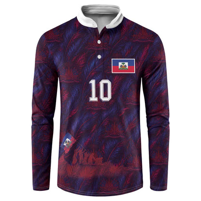 Custom Haiti National Football Button Sweatshirt Les Grenadiers Feather Pattern Coat Of Arms Art
