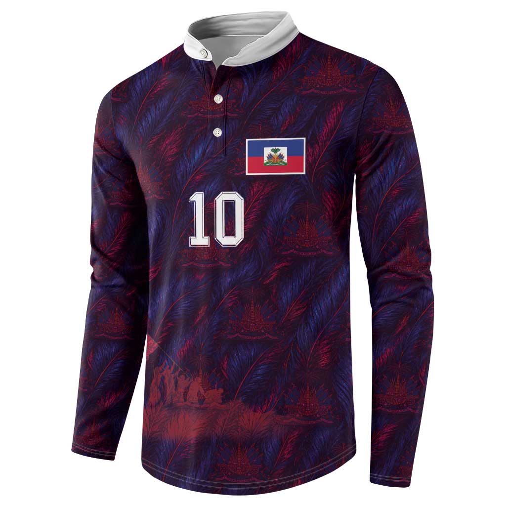 Custom Haiti National Football Button Sweatshirt Les Grenadiers Feather Pattern Coat Of Arms Art