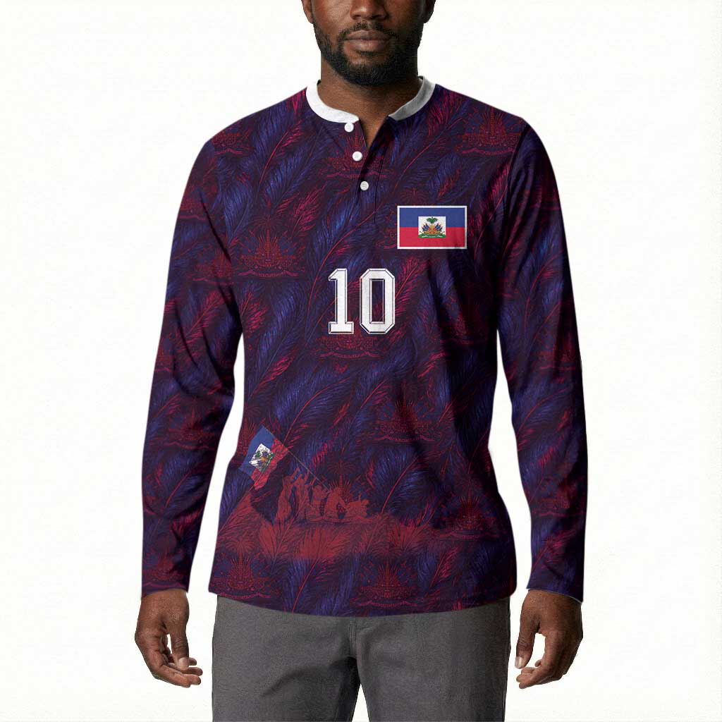 Custom Haiti National Football Button Sweatshirt Les Grenadiers Feather Pattern Coat Of Arms Art
