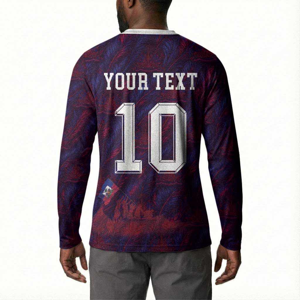 Custom Haiti National Football Button Sweatshirt Les Grenadiers Feather Pattern Coat Of Arms Art
