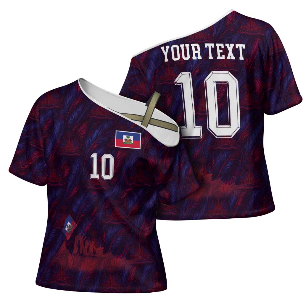 Custom Haiti National Football Cross Shoulder Shirt Les Grenadiers Feather Pattern Coat Of Arms Art