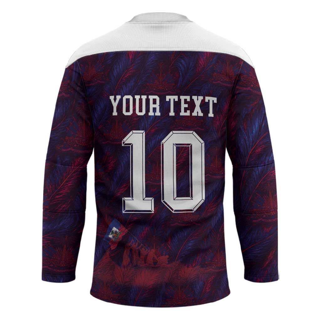 Custom Haiti National Football Hockey Jersey Les Grenadiers Feather Pattern Coat Of Arms Art