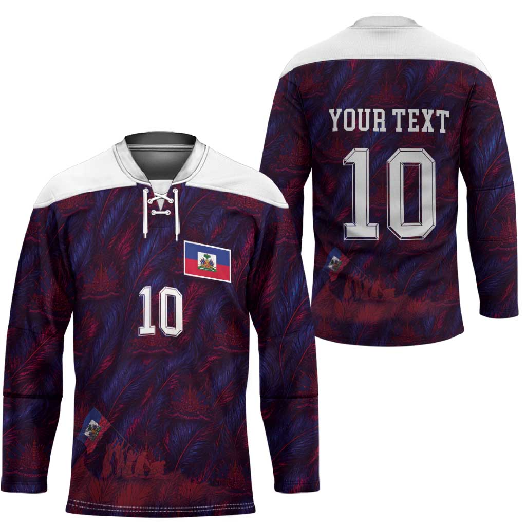 Custom Haiti National Football Hockey Jersey Les Grenadiers Feather Pattern Coat Of Arms Art