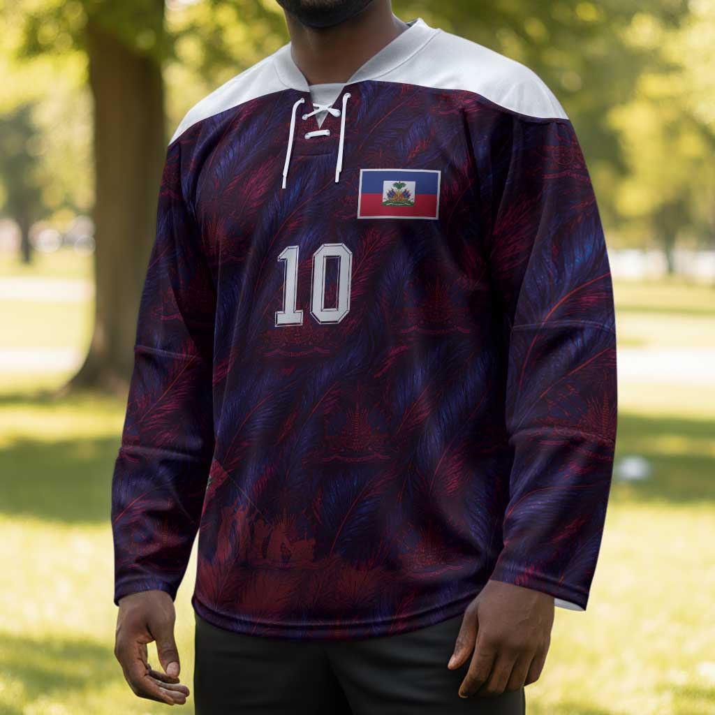 Custom Haiti National Football Hockey Jersey Les Grenadiers Feather Pattern Coat Of Arms Art